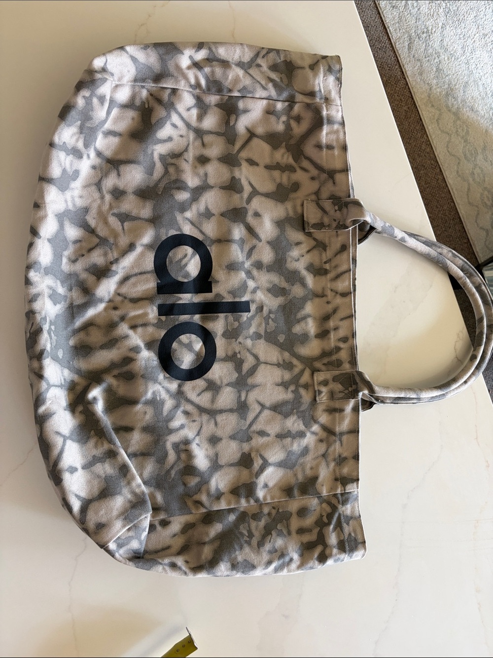ALO Yoga Taupe and Gray Patterned Canvas Tote